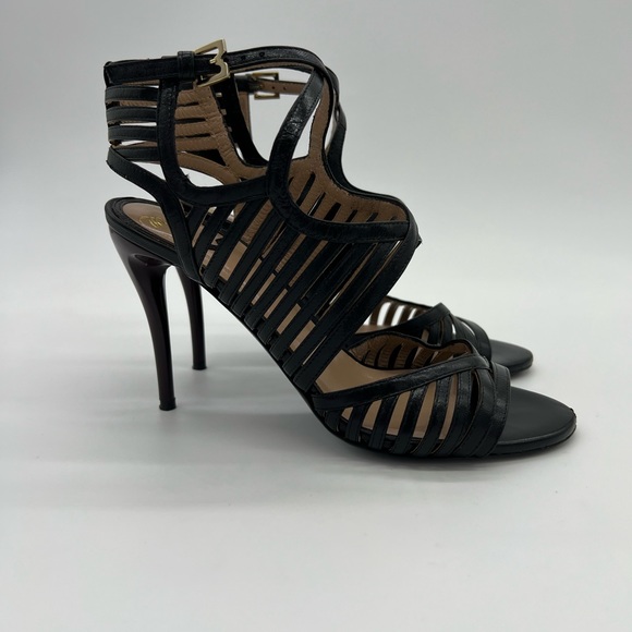 Bruno Magli Black Strappy Caged Stiletto Sandals EU 37 US 6.5 Leather - Picture 1 of 16